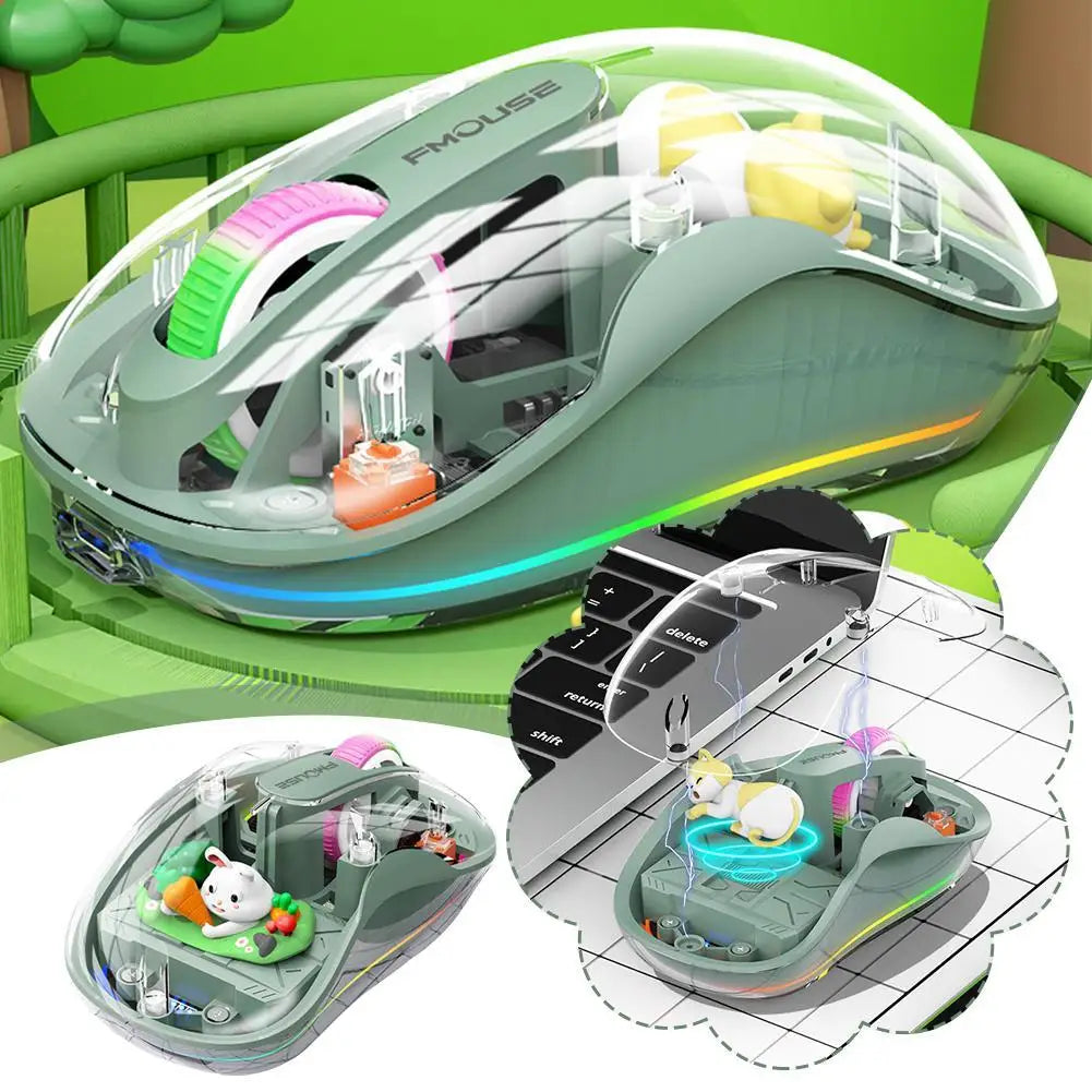 Fashion Transparent Bluetooth Silent Magnetic Mouse With Cute Doll 3 Mode Wireless Mause With Power Display For Tablets Lap R6R1