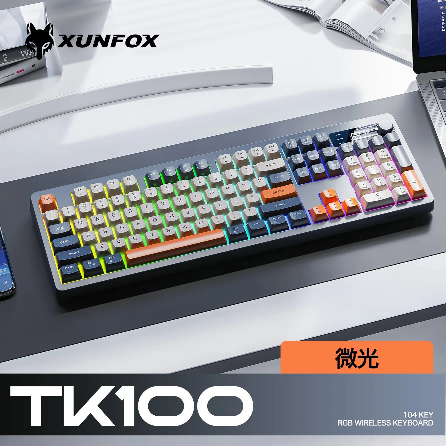 Spanish Wireless Keyboard Russian Spanish Arabic Korean 100% Keyboard Layout With Volume Knob TK100 RGB Light Type C Bluetooth