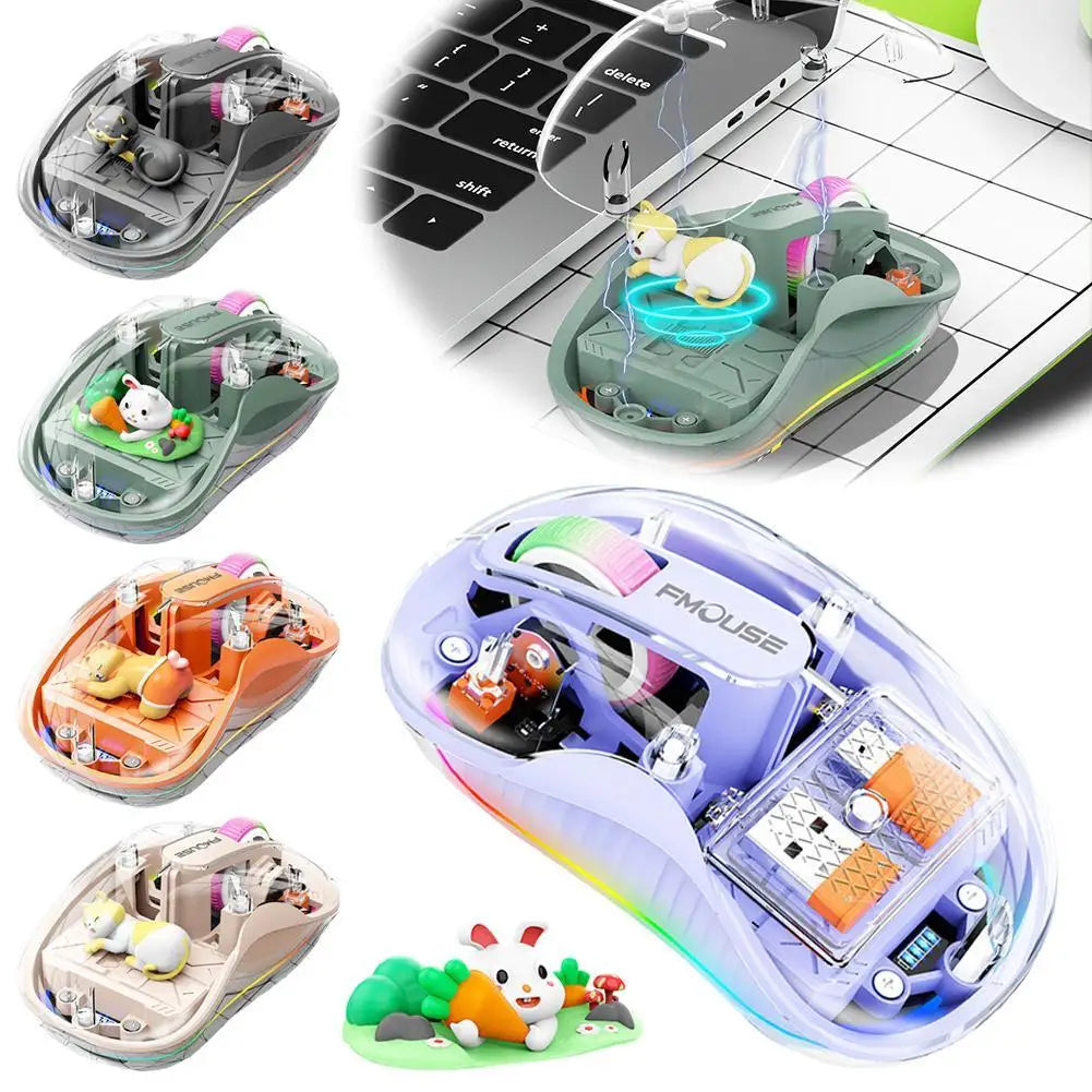 Rechargeable Mouse Cute Doll 3 Mode Wireless Mause With Power Display For Tablets Laptop IPad Kids Gift